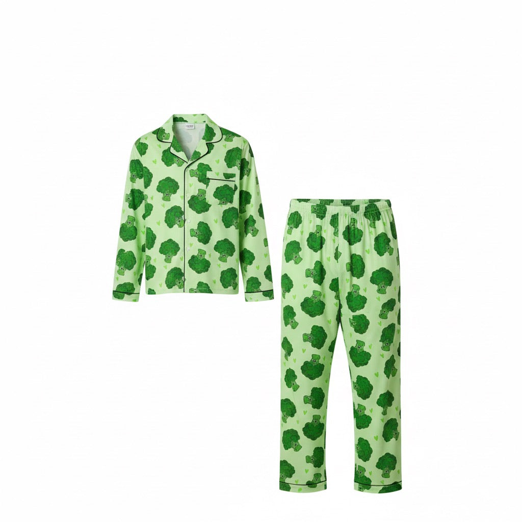 Broccoli Print Family Pajamas, Matching Adult & Kids Pajama Set, Fun Vegetable PJs